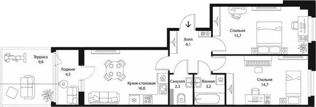 Купить трехкомнатную квартиру до 20 млн в Ленинградской области. Вариант № 1863588, 0, площадь - квм, цена 16394067 рублей