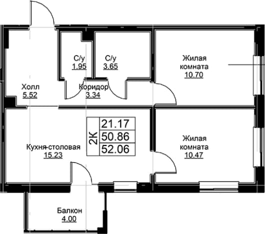 . Вариант № 1871603, 0, площадь - 50.86 квм, цена 10032639 рублей