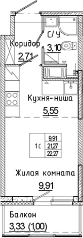 . Вариант № 2340814, 0, площадь - 21.27 квм, цена 4327907 рублей