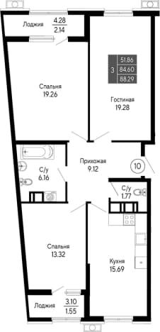 . Вариант № 2111186, 0, площадь - 84.6 квм, цена 15892200 рублей