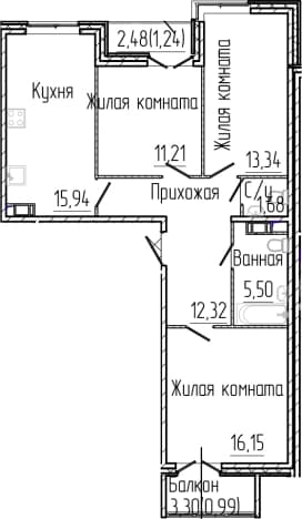 . Вариант № 1806143, 0, площадь - 76.14 квм, цена 15282150 рублей