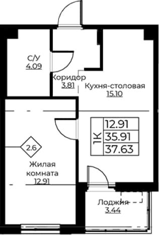 . Вариант № 1871162, 0, площадь - 35.91 квм, цена 6953234 рублей