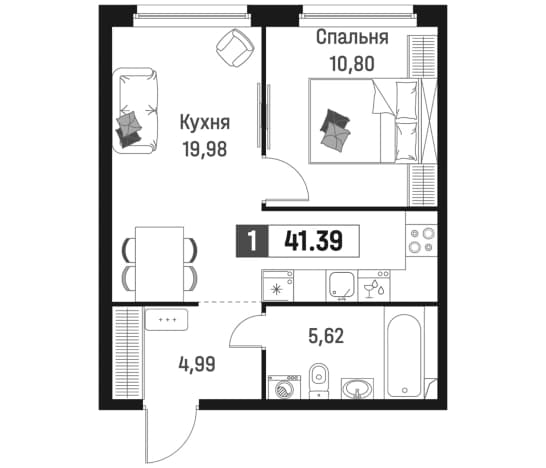 . Вариант № 1835038, 0, площадь - 41.39 квм, цена 9271657 рублей