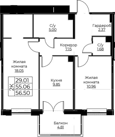 . Вариант № 1871438, 0, площадь - 55.06 квм, цена 10924614 рублей
