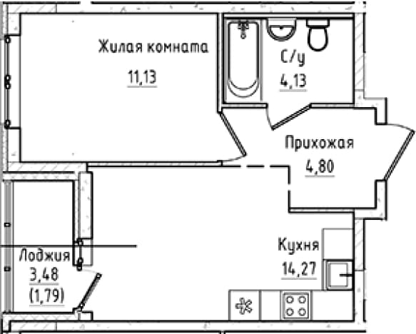 . Вариант № 1864702, 0, площадь - 34.33 квм, цена 5372487 рублей