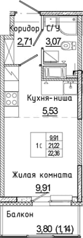 . Вариант № 2340805, 0, площадь - 21.22 квм, цена 4480653 рублей