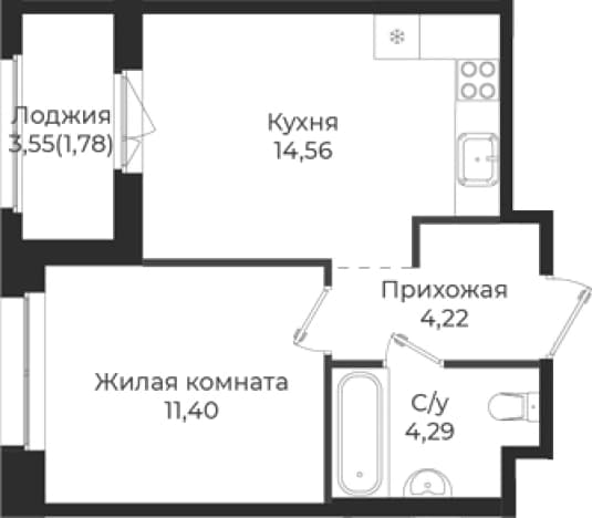 . Вариант № 1839186, 0, площадь - 34.47 квм, цена 5693063 рублей