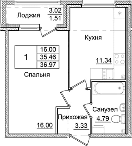 . Вариант № 1910180, 0, площадь - 35.46 квм, цена 6627512 рублей