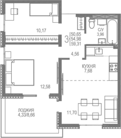 . Вариант № 2243078, 0, площадь - 54.98 квм, цена 11210000 рублей