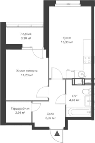 . Вариант № 1806808, 0, площадь - 41.6 квм, цена 8264960 рублей