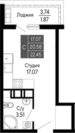 . Вариант № 2111989, 0, площадь - 20.58 квм, цена 7184000 рублей