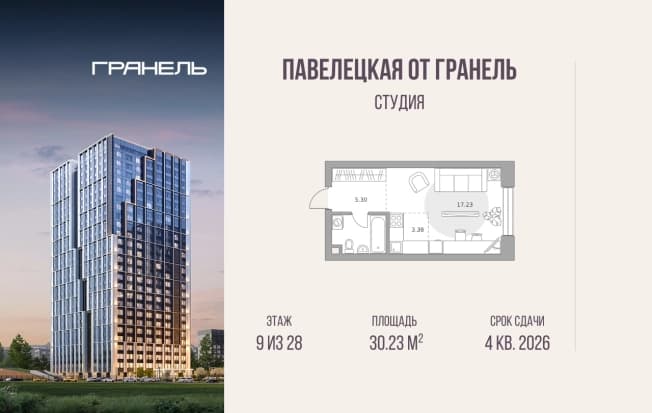 Купить студию в новостройках в ЖК Павелецкая от Гранель в Москве. Вариант № 2272840, 0, площадь - квм, цена 25349980 рублей
