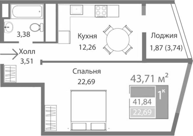 . Вариант № 2125378, 0, площадь - 41.84 квм, цена 7593923 рублей