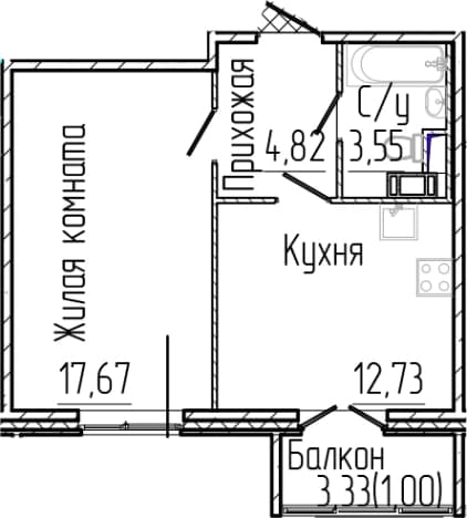 . Вариант № 1806223, 0, площадь - 38.77 квм, цена 7983867 рублей