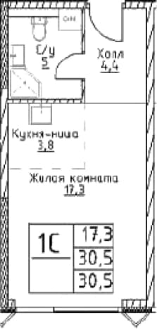 . Вариант № 1109267, 0, площадь - 30.5 квм, цена 15905750 рублей