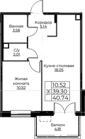 . Вариант № 1871494, 0, площадь - 39.3 квм, цена 7810877 рублей