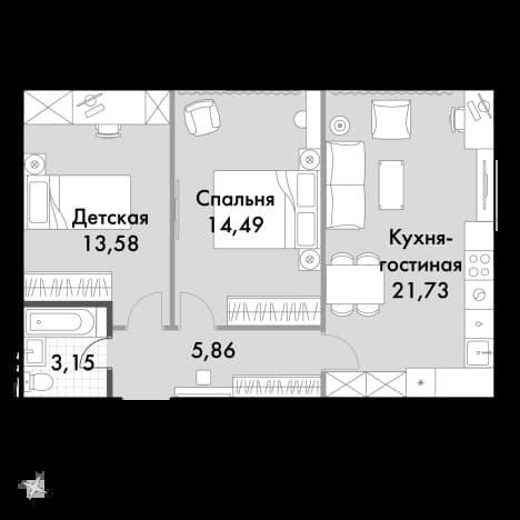 . Вариант № 2166098, 0, площадь - 58.9 квм, цена 16845400 рублей