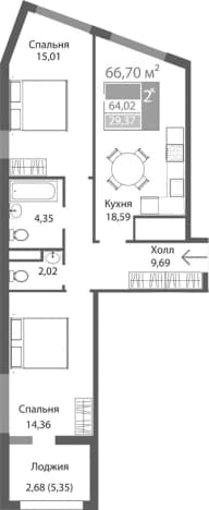 . Вариант № 2125577, 0, площадь - 64.02 квм, цена 10634915 рублей