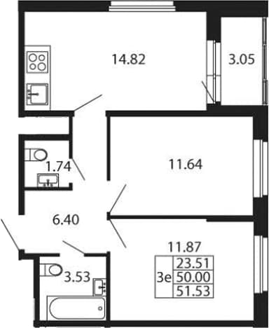 . Вариант № 2021857, 0, площадь - 50 квм, цена 9950888 рублей