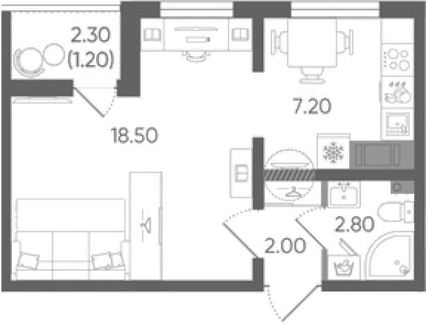 . Вариант № 2088920, 0, площадь - 30.5 квм, цена 6530200 рублей