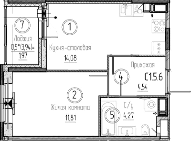 . Вариант № 2340920, 0, площадь - 34.7 квм, цена 6860681 рублей
