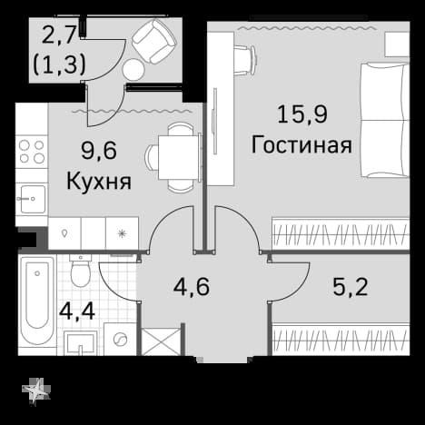 . Вариант № 2232027, 0, площадь - 39 квм, цена 23419500 рублей