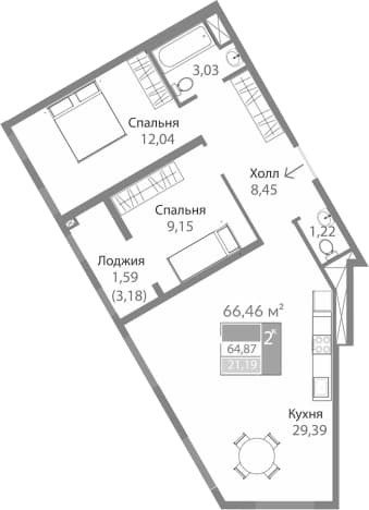 Купить двухкомнатную квартиру в ЖК Благо в Республике Крым. Вариант № 2273966, 0, площадь - квм, цена 9632677 рублей