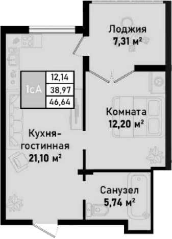 . Вариант № 2105937, 0, площадь - 39.04 квм, цена 14963300 рублей