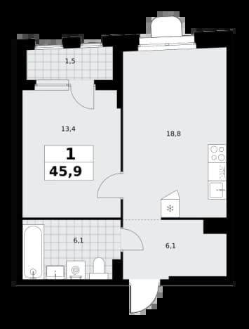 . Вариант № 2345855, 0, площадь - 45.9 квм, цена 16251813 рублей