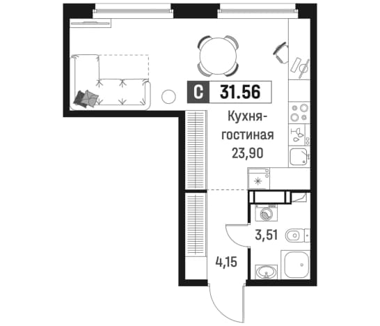 . Вариант № 1835169, 0, площадь - 31.56 квм, цена 6699083 рублей