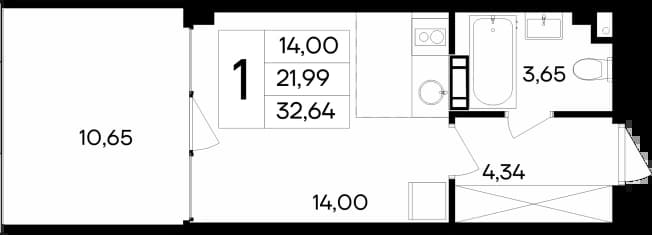 . Вариант № 2127362, 0, площадь - 21.99 квм, цена 9271840 рублей