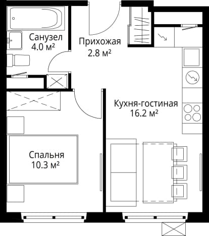 . Вариант № 1260506, 0, площадь - 33.3 квм, цена 10105551 рублей