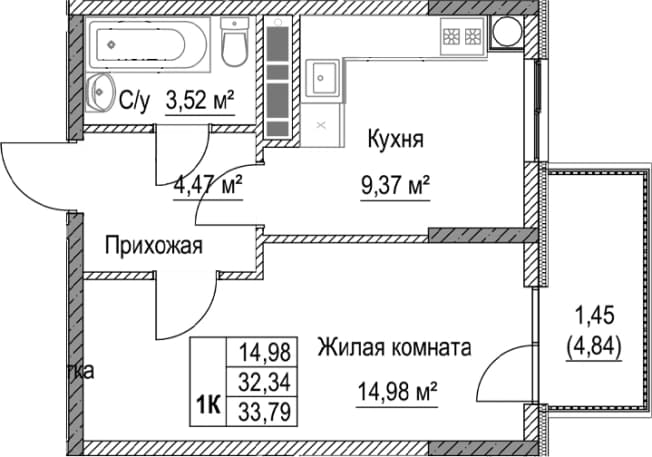 . Вариант № 2284195, 0, площадь - 32.34 квм, цена 6420100 рублей