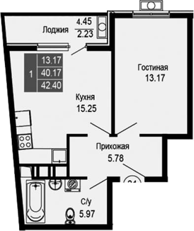 . Вариант № 2112335, 0, площадь - 40.17 квм, цена 10176000 рублей