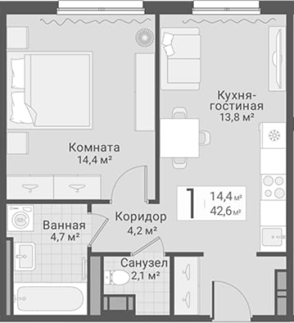 . Вариант № 1855482, 0, площадь - 42.6 квм, цена 13500000 рублей