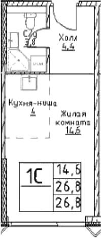 . Вариант № 1109223, 0, площадь - 26.8 квм, цена 13895800 рублей