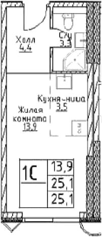 . Вариант № 1109215, 0, площадь - 25.1 квм, цена 13566550 рублей