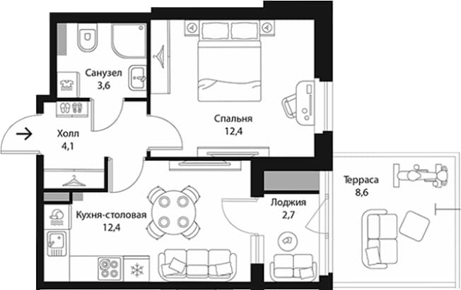 . Вариант № 1863569, 0, площадь - 32.57 квм, цена 9523945 рублей