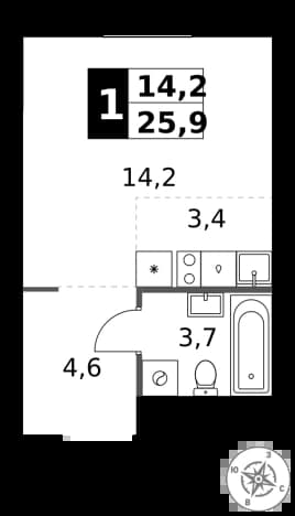 . Вариант № 2227119, 0, площадь - 25.9 квм, цена 16951550 рублей