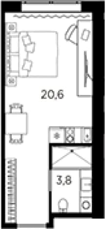 . Вариант № 2012505, 0, площадь - 24.4 квм, цена 5706036 рублей