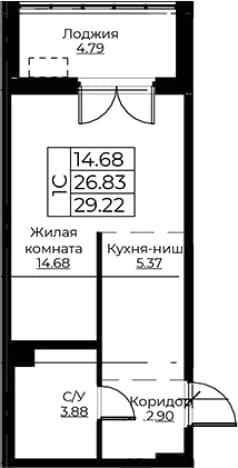 . Вариант № 1871123, 0, площадь - 26.82 квм, цена 6002577 рублей
