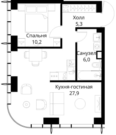 . Вариант № 2173440, 0, площадь - 49.4 квм, цена 26289791 рублей