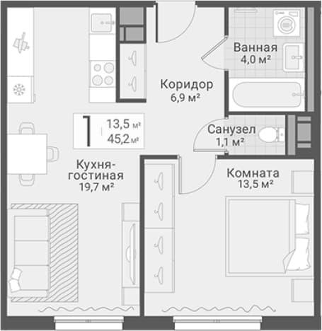. Вариант № 1855450, 0, площадь - 45.2 квм, цена 14200000 рублей