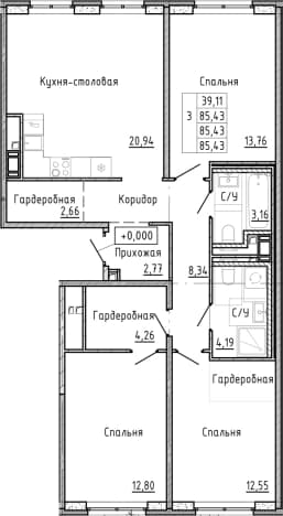 . Вариант № 1878365, 0, площадь - 85.43 квм, цена 20614259 рублей