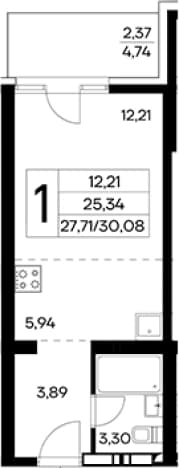 . Вариант № 2155121, 0, площадь - 27.71 квм, цена 10227200 рублей