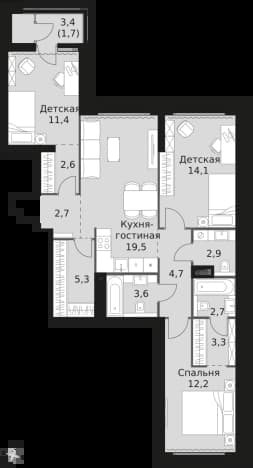 . Вариант № 2381699, 0, площадь - 86.7 квм, цена 37489080 рублей