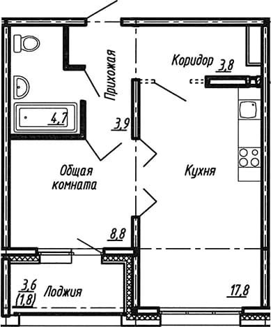 . Вариант № 1861780, 0, площадь - 39 квм, цена 7017600 рублей