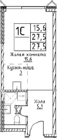 . Вариант № 1109214, 0, площадь - 27.5 квм, цена 14066250 рублей