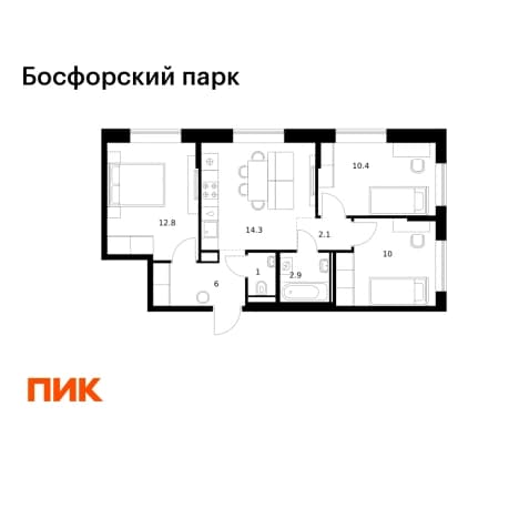. Вариант № 2018255, 0, площадь - 59.5 квм, цена 12434310 рублей