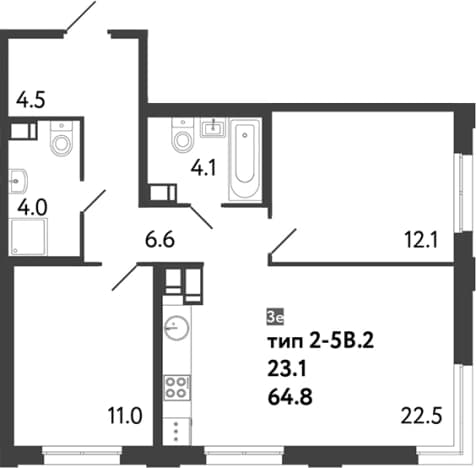 . Вариант № 2009700, 0, площадь - 64.8 квм, цена 20630292 рублей